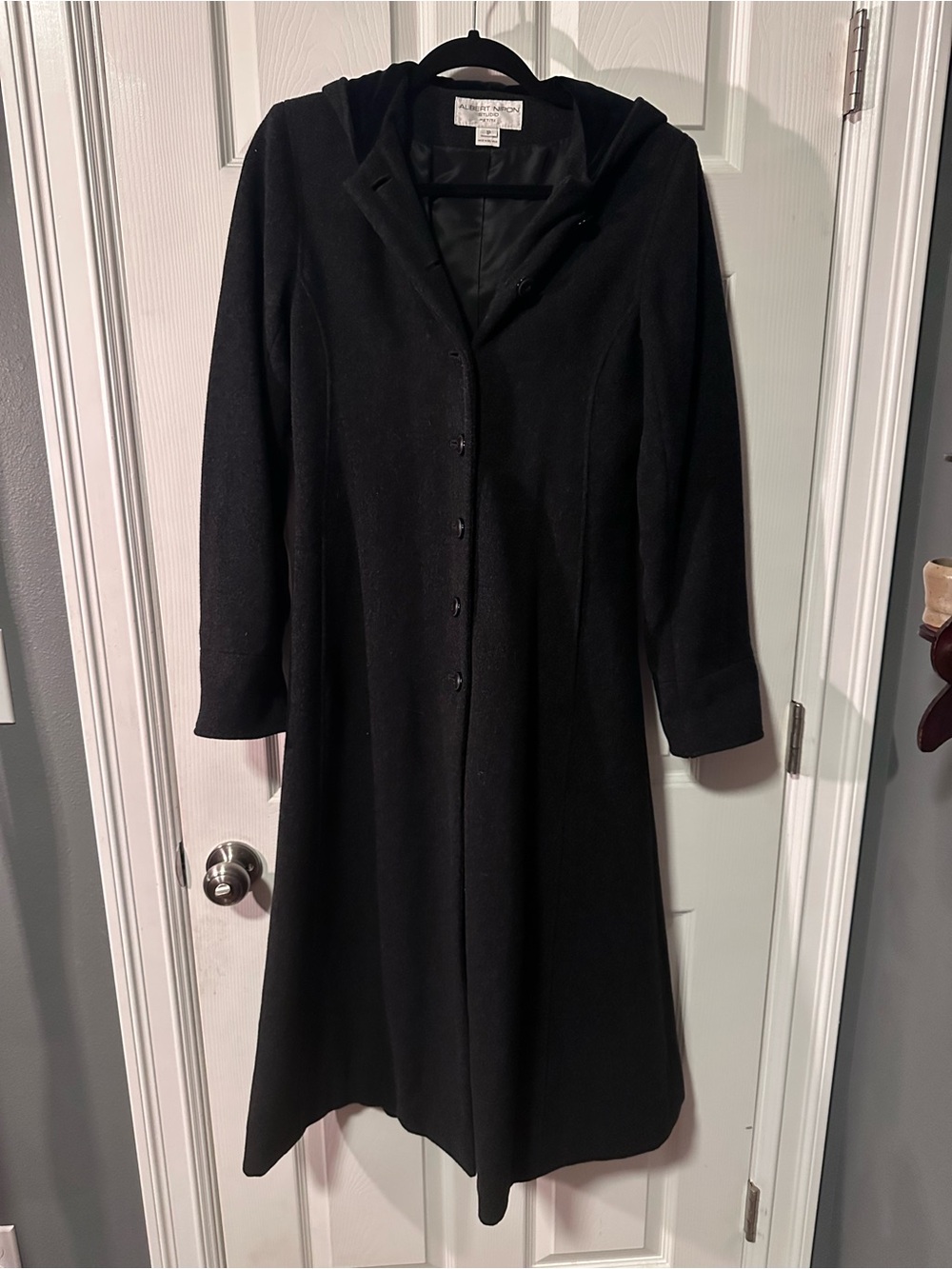 Vintage Albert Nipon Black Long Hooded Dress Coat
